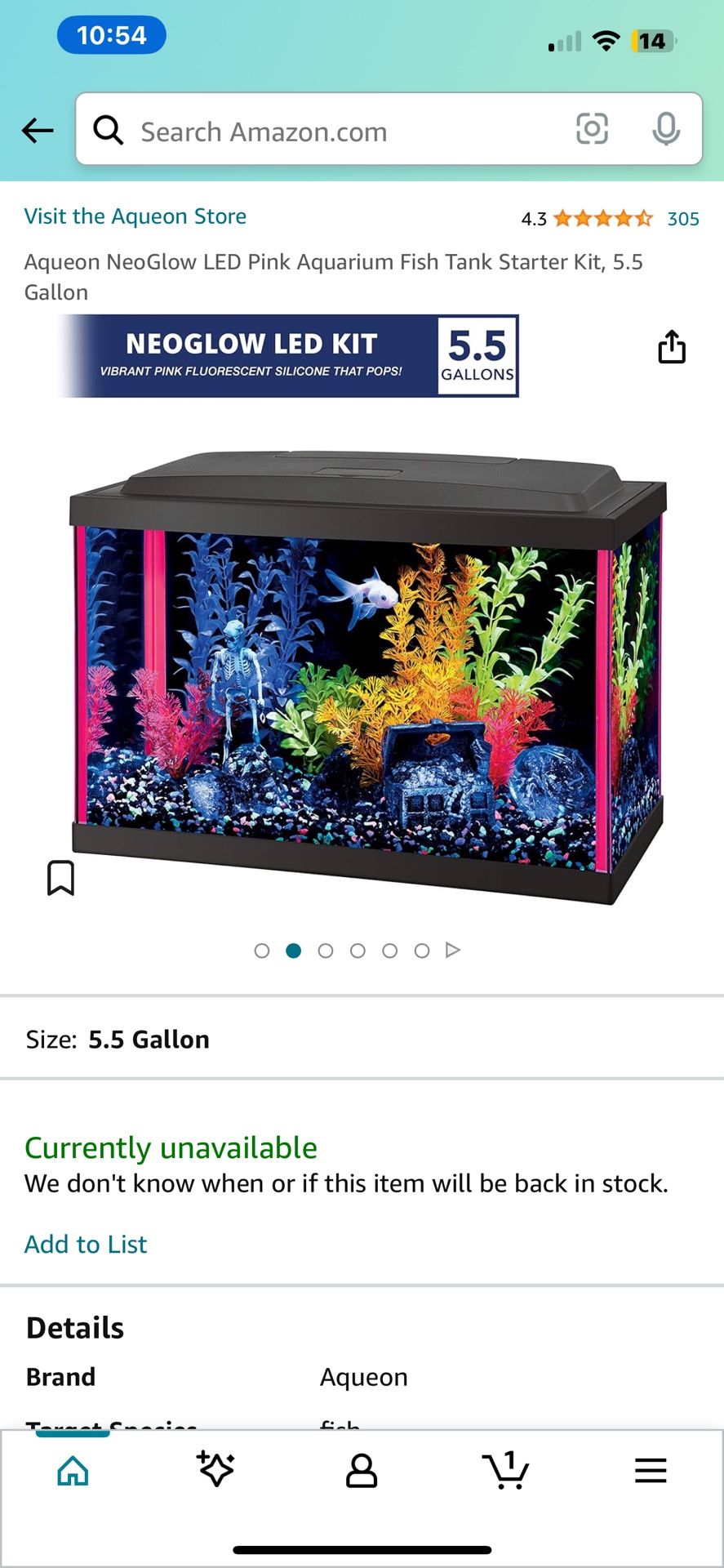 Aqueon NeoGlow LED Pink Aquarium Fish Tank Starter Kit, 5.5 Gallon