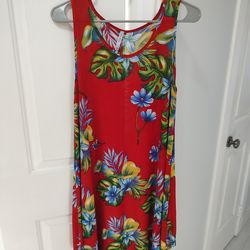 Beach Cover Up One Size Red With Flowers