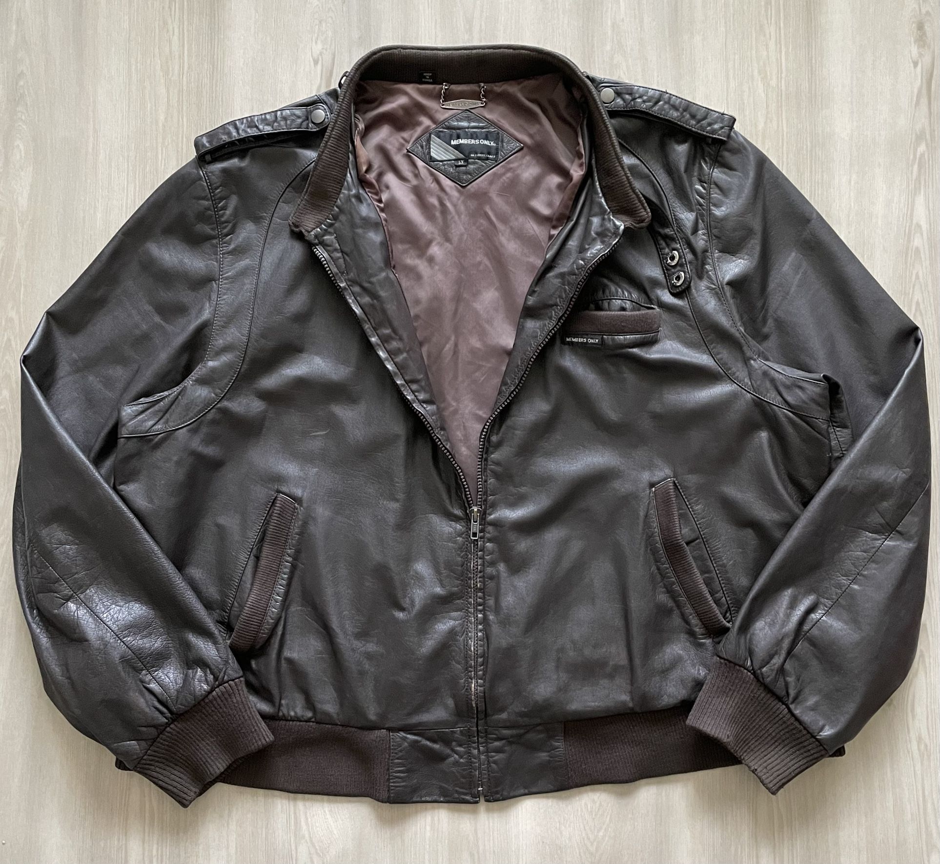 Vintage Members Only Brown Leather Motorcycle Bomber Style Jacket Size 3XL