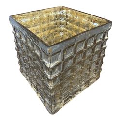 Rare Diamond Star Mercury Glass Vase – 6” Cube – Vintage Glam Décor