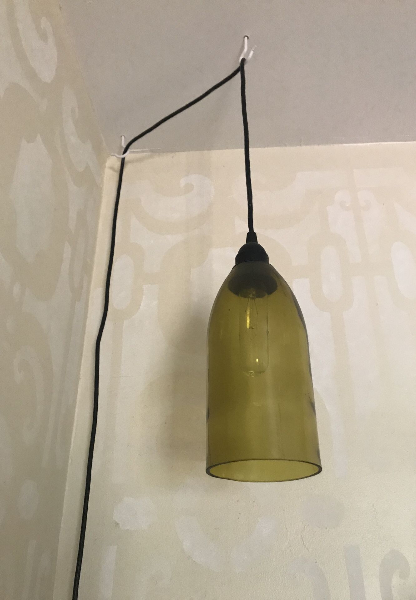 Upcycled wine bottle hanging pendant