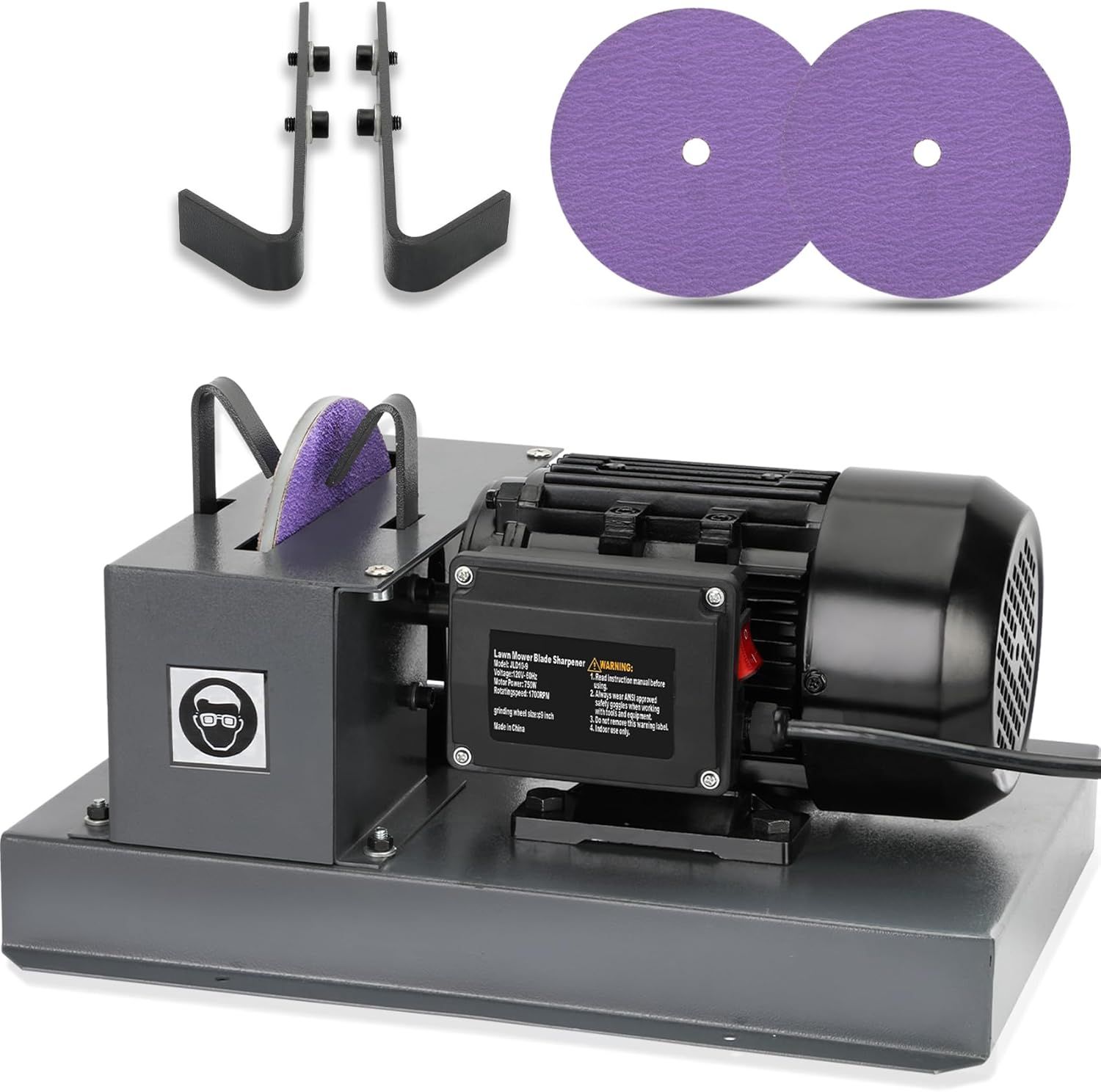 Lawn Mower Blade Sharpener, 1HP 750W Lawnmower Blade Bench Grinder with 9 Inch Ceramic Grinding Wheel and 1 Pair 60 Grit Ceramic Sandpaper & 40Β° Brack