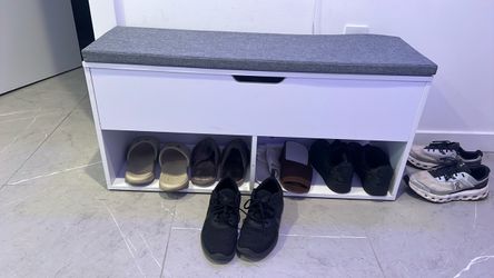 White Shoe Storage Bench with Cushion