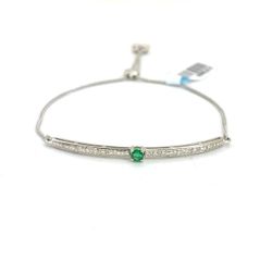 10Kt White Gold Lariat Bar Emerald Alternate Diamonds Bracelet 2.60g 21979968