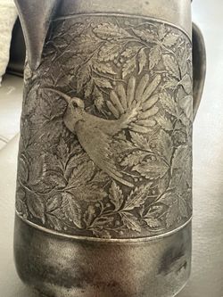 19th-century Meridan Co.Quadruple silver-plated small pitcher ornate hummingbirds,Butterfly, Foliage