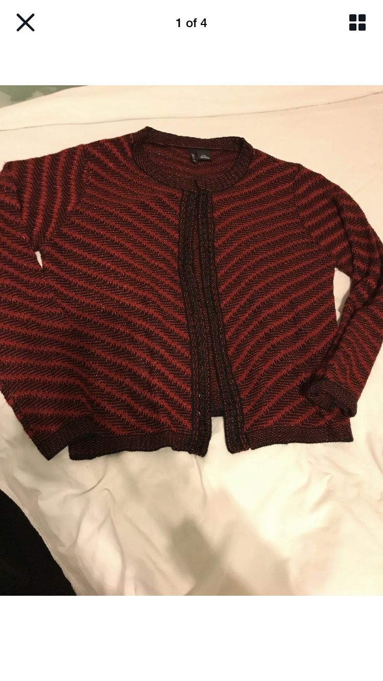 Ladies red black sweater cardigan dress new directions size pxl