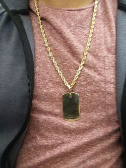 14k Gold Ropa Chain 26 inch long 60 grams $2700 & dog tag 18 grams $800