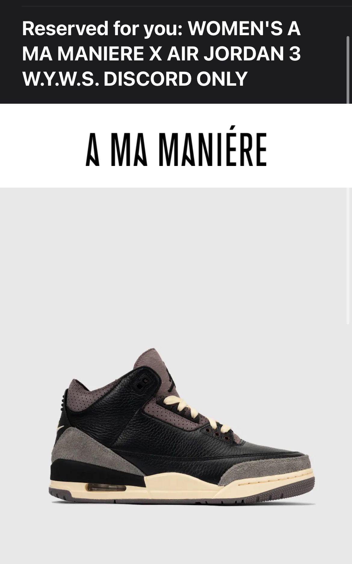 Nike A Ma Maniere Jordan 3 Size 12 Men’s Brand New