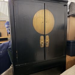 Black Lacquer Asian-Inspired Cabinet / Armoire – Solid Wood – OBO
