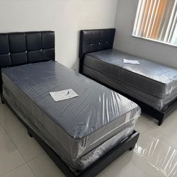 NEW BED FRAME TWIN SIZE WITH MATTRESS AND BOX SPRING 