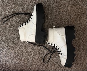 White Lace-Up Combat Platform Boots