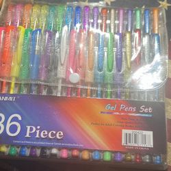 Tanmit 36-piece gel pen set (glitter, metallic, pastel colors) for adult coloring/art.