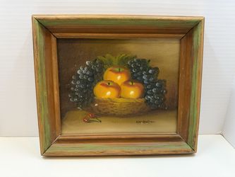 Signed Framed Fruit Still Life Oil Painting 13x11