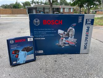 NEVER OPENED - Bosch 10” cordless mitre saw + batteries (2x) + charger