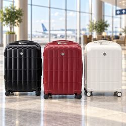 Vipbox 21" Carry On Luggage, 22x14x9 Airline Approved, Hardside Suitcase with Wheels & TSA Lock, Black , red wine , white