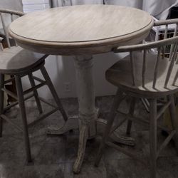 Solid Wood Farmhouse Style Table/2 Swivel Chairs