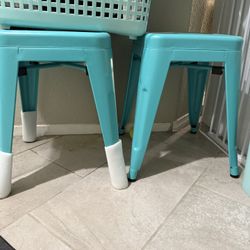 4 Metal Stools - Table Height - Teal Color - New