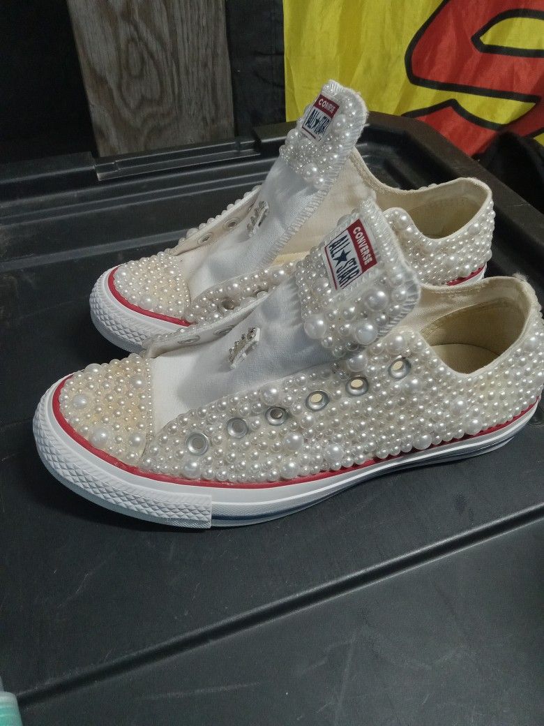 Converse Low, Pearl and Rinestone Bling Babies. 