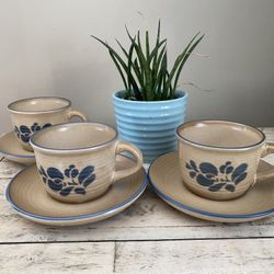 (3) Pfltzraff Folk Tea Cups & Saucers
