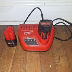 Milwaukee M12 Charger + (2) M12 2.0 Batteries 
