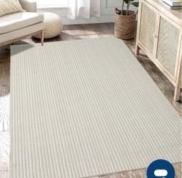 9x12 Area Rug Boho Striped Print Neutral Beige Soft Low Pile Washable Non-Slip Indoor Floor Carpet