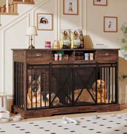 New, Xl Double Dog Crate, dog house Furniture with Removable Divider,  Heavy-Duty, TV stand