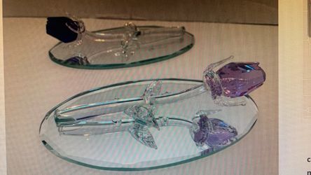 $5 YOUR CHOICE New In Gift Box Crystal Roses Blue or Lavender on Mirror Valentine’s Day
