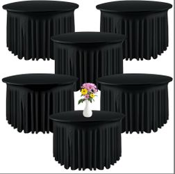 Preboun 6 Pack 4 Ft/ 48 Inch Spandex Round Tablecloths Wrinkle Free Stretchy Round Table Clothes For Table Tablecloth With Skirt For Party Wedding Hom