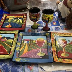 🎈🎈 4 cuadros Hechos A Mano🎈 y tres copas Decoración 