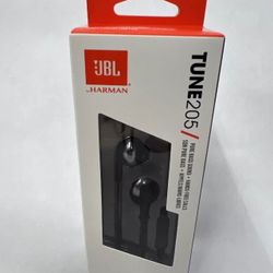JBL TUNE 205 Wired In-Ear Headphones Pure Bass Sound w/Mic - Black New !