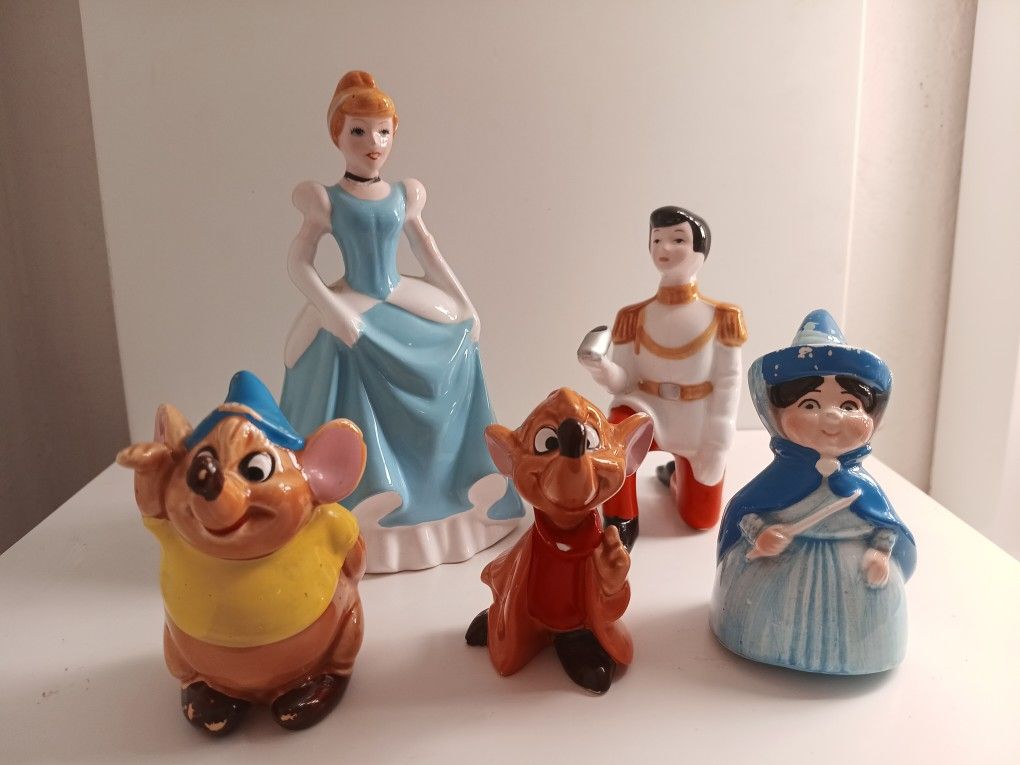 Cinderella Prince Charming Jaque & Gus disney ceramic figurines japan Fast Ship
