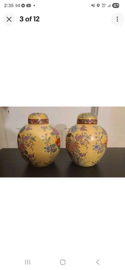 Pair of Chinese Crackle Polychrome Ginger Jar hand painted with Birds & flowers