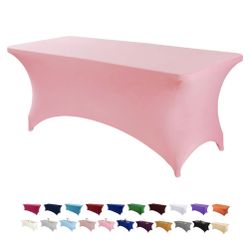 Peomeise 8FT Spandex Table Cover Rectangular Stretch Spandex Tablecloth (Pink,8FT)