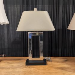 Modern Chrome Open Frame Table Lamp with Black Base