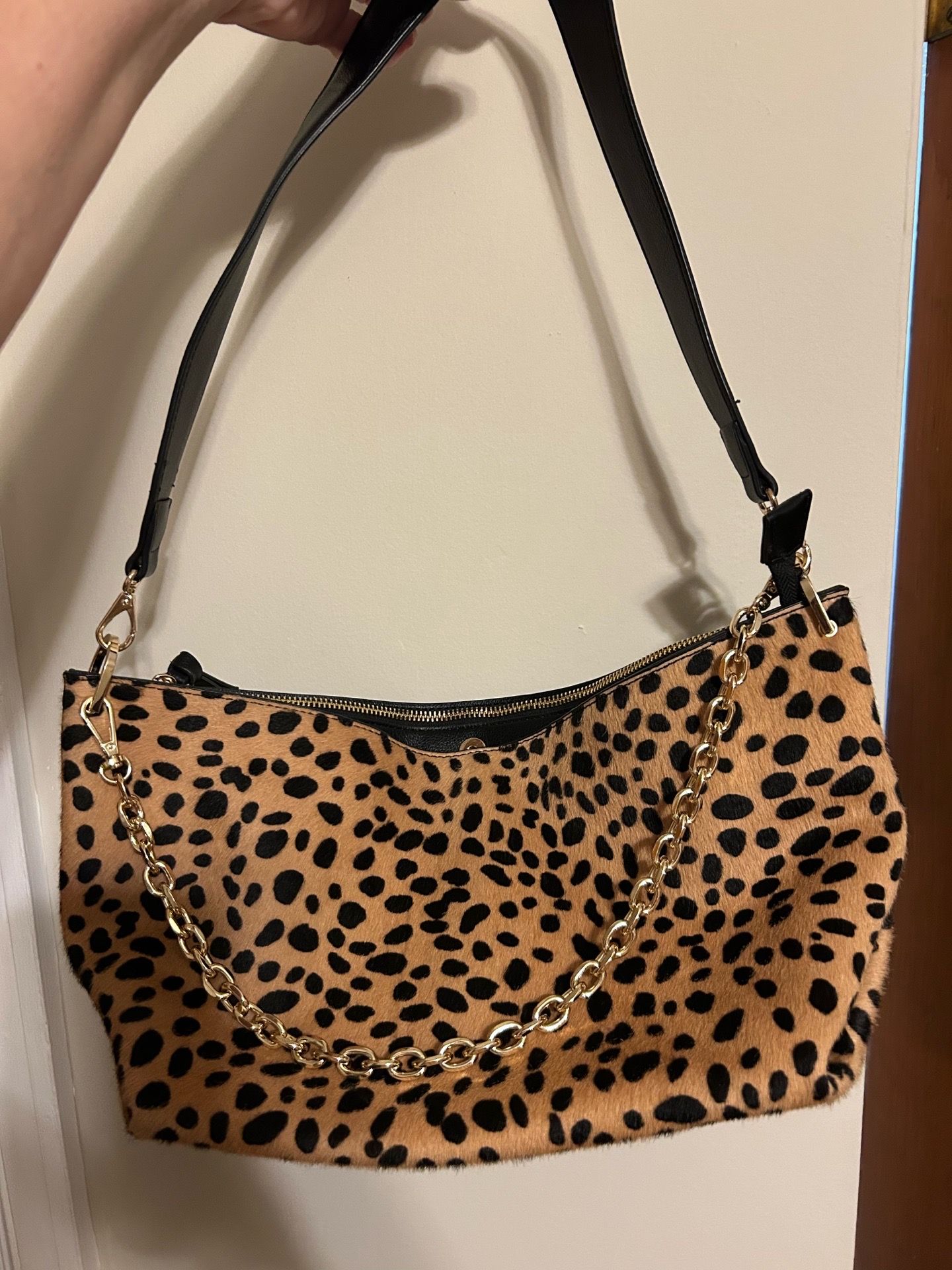 Animal print calf hair purse