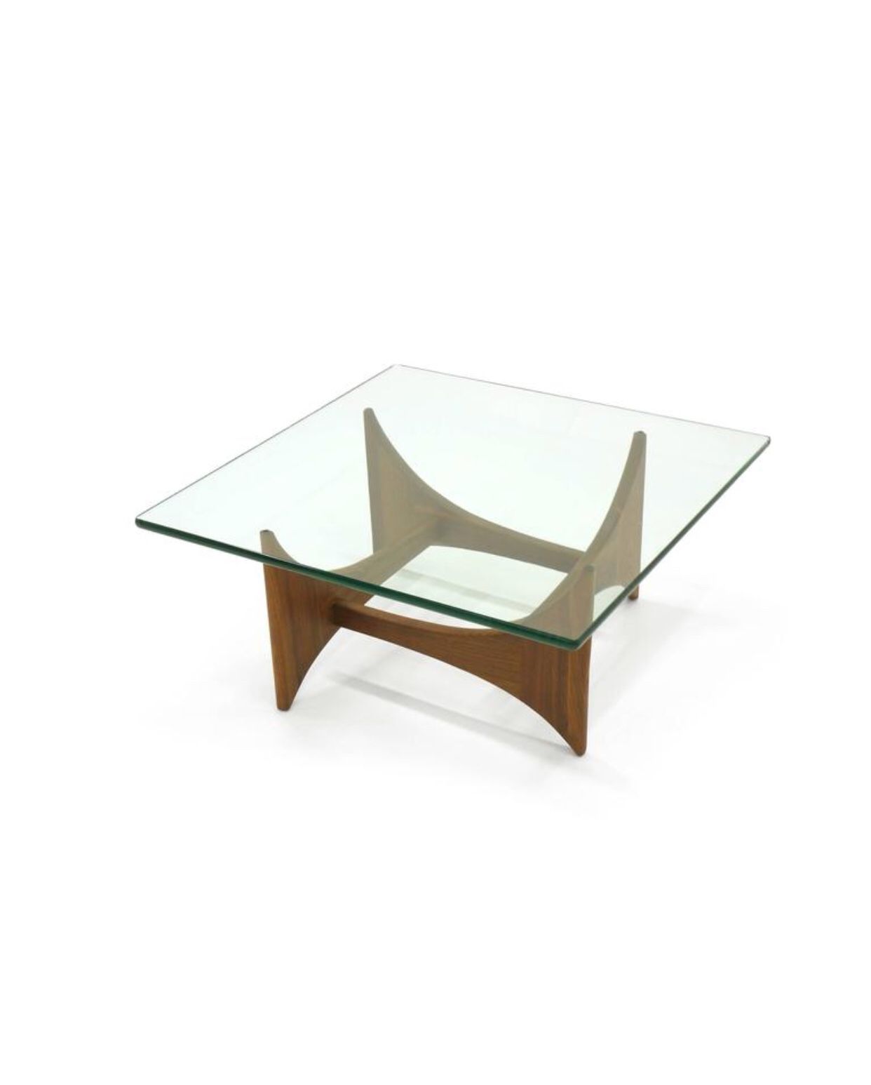 Adrian Pearsall 1950s coffee table walnut base w original glass top