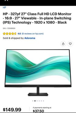 HP - 327pf 27" Class Full HD LCD Monitor - 16:9 - 27" Viewable - In-plane Switching (IPS) Technology - 1920 x 1080 - Black