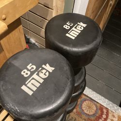 Intek Brand Commercial Rubber Wrapped Urethane Dumbbells - 80’s, 85’s And 90’s