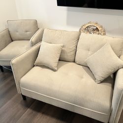 Loveseat and Chair Seating Set - Upholstered Chenille, Like New