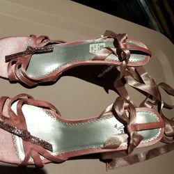 Pink Metallic Wrap Around Heels Size 8.5 