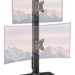 Dual Monitor Stand with Built-in Power Outlet, Vertical Stack Freestanding Monitor Mount for 13-32 inch Flat Curved Computer Screen, Metal Base, Heigh