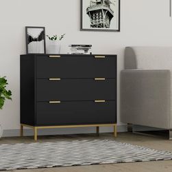 3 Drawer Chest of Drawers (black with gold finishings) NIB/never opened