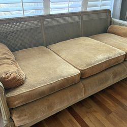 Vintage woven Cane/Wood Couch + Side Chair