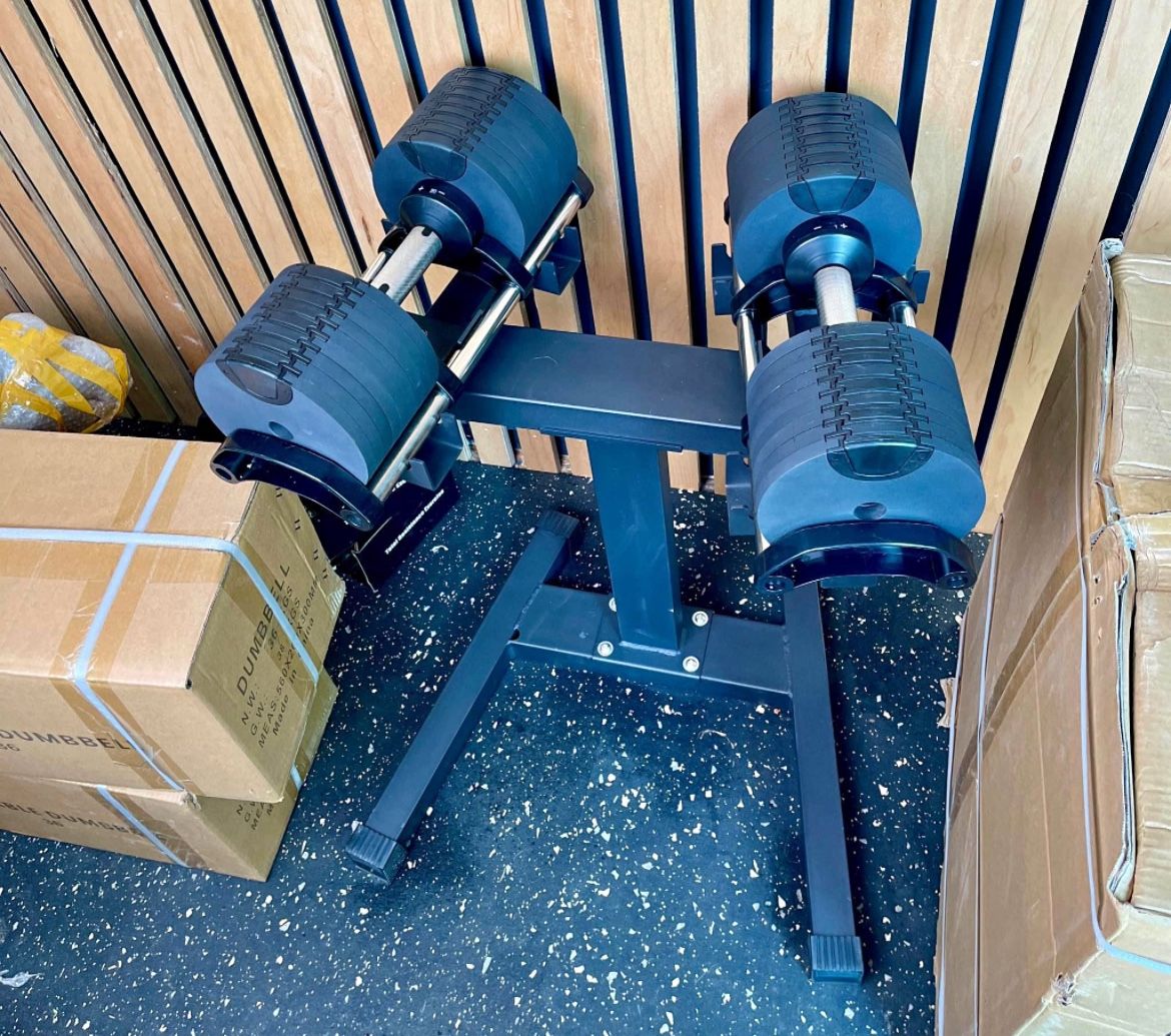G7Fit~Adjustable~80~Pound~Dumbbells~with~Stand~And~Box