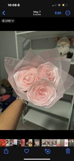 3 Light Pink Glitter Ribbon Roses
