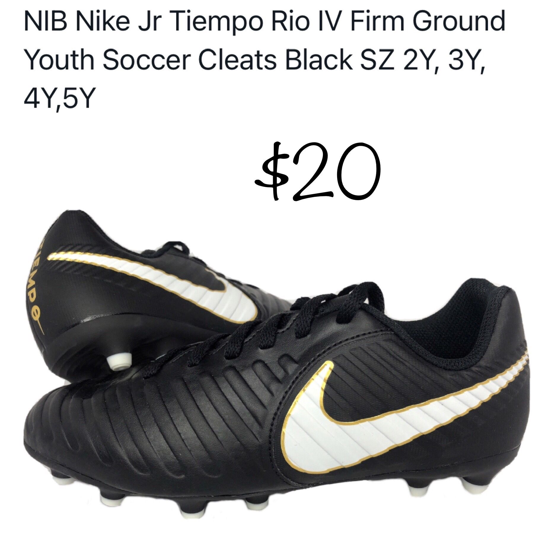 Inactief Hoopvol omvang NEW Nike Jr Tiempo Rio IV Firm Ground Youth Soccer Cleats Black SZ 2Y, 3Y,  4Y,5Y for Sale in San Bernardino, California - OfferUp