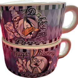 Looney Tunes Diner Set of 2 Ceramic Soup Mugs Bugs Bunny Daffy Duck