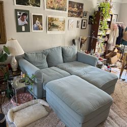 IKEA Teal Sectional Couch And ottoman 