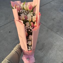 Tulips And Baby Breath Bouquet 