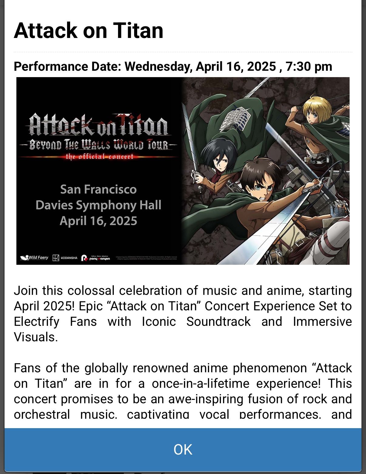 Attack On Titan Beyond The Walls Tour Ticket